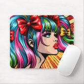  Pop Art Comic Meisje Kleurrijke AI Art Muismat (Met muis)