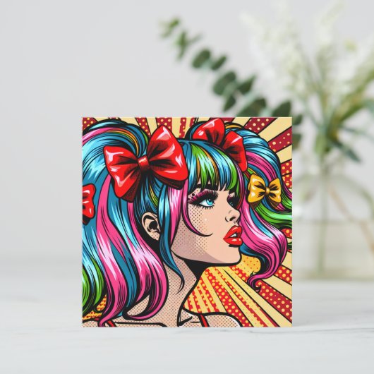 Pop Art Comic Meisje met strikken (Staand voorkant)