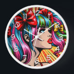 Pop Art Comic Meisje met strikken<br><div class="desc">Kleurrijke schattige pop kunst comic stijl meisje met vlechten en strikken in haar haar.</div>