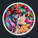 Pop Art Comic Meisje met strikken<br><div class="desc">Kleurrijke schattige pop kunst comic stijl meisje met vlechten en strikken in haar haar.</div>