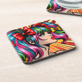  Pop Art Comic Meisje met strikken Bier Onderzetter (Linkerzijde)