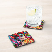  Pop Art Comic Meisje met strikken Bier Onderzetter (Rechterzijde)