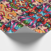  Pop Art Comic Meisje met strikken Cadeaupapier (Hoek)