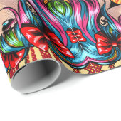  Pop Art Comic Meisje met strikken Cadeaupapier (Rol Hoek)