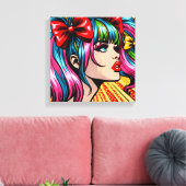  Pop Art Comic Meisje met strikken Canvas Afdruk (Insitu (Woonkamer))