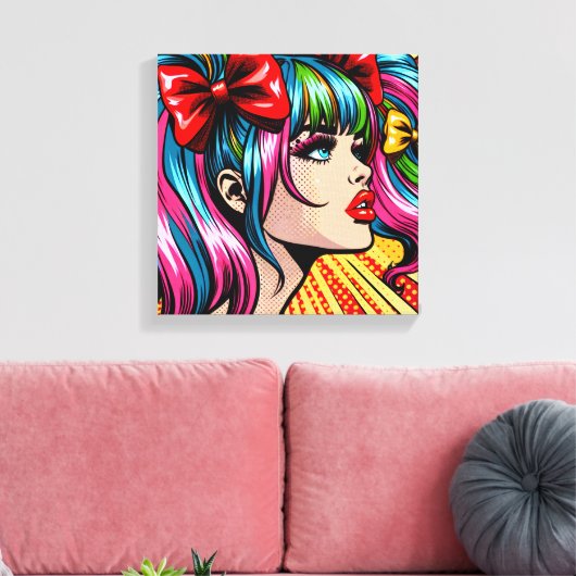  Pop Art Comic Meisje met strikken Canvas Afdruk (Insitu (Woonkamer))