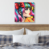  Pop Art Comic Meisje met strikken Canvas Afdruk (Insitu (Slaapkamer))
