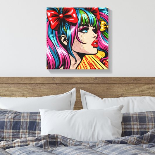  Pop Art Comic Meisje met strikken Canvas Afdruk (Insitu (Slaapkamer))