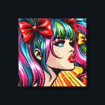 Pop Art Comic Meisje met strikken Canvas Afdruk<br><div class="desc">Kleurrijke schattige pop kunst comic stijl meisje met vlechten en strikken in haar haar.</div>