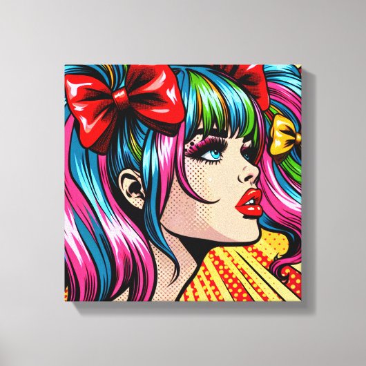  Pop Art Comic Meisje met strikken Canvas Afdruk (Voorkant)