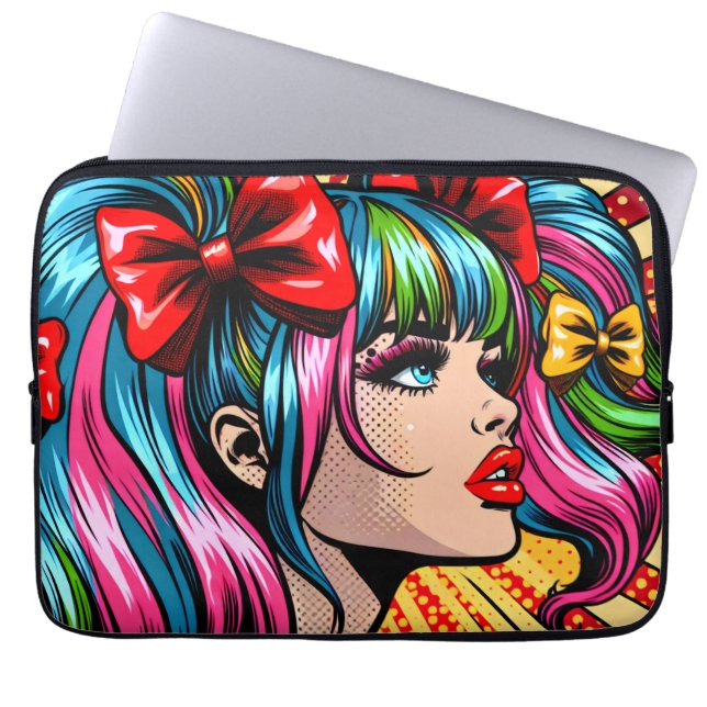  Pop Art Comic Meisje met strikken Laptop Sleeve (Voorkant)