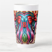  Pop Art Comic Meisje met strikken Latte Mok (Voorkant)