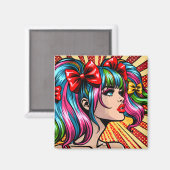  Pop Art Comic Meisje met strikken Magneet (Voorkant / Achterkant)