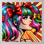  Pop Art Comic Meisje met strikken Poster (Voorkant)