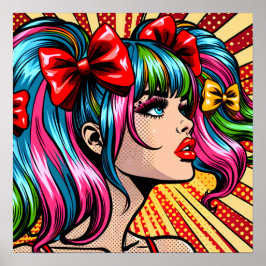  Pop Art Comic Meisje met strikken Poster