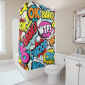 Pop Art Comic: Retro Naadloos Patroon Douchegordijn (In situ)