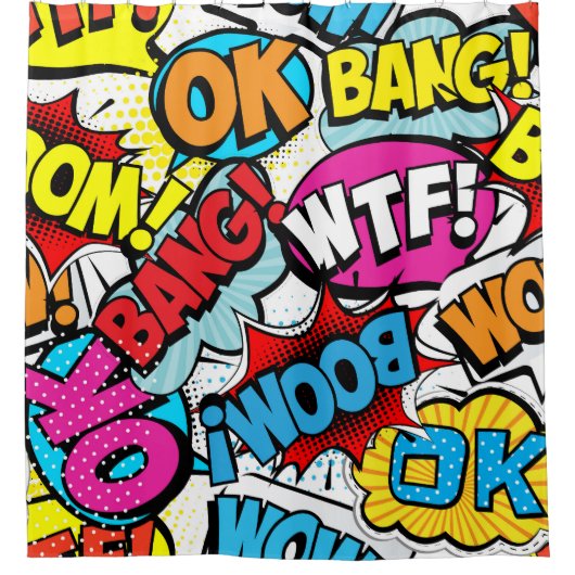 Pop Art Comic: Retro Naadloos Patroon Douchegordijn (Voorkant)