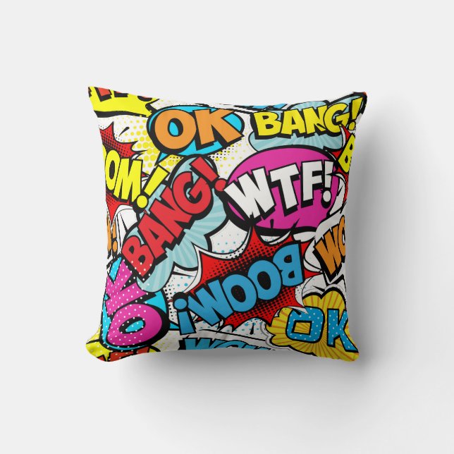Pop Art Comic: Retro Naadloos Patroon Kussen (Voorkant)