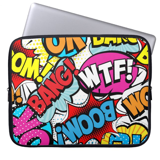 Pop Art Comic: Retro Naadloos Patroon Laptop Sleeve (Voorkant)