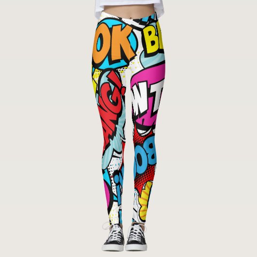 Pop Art Comic: Retro Naadloos Patroon Leggings (Voorkant)