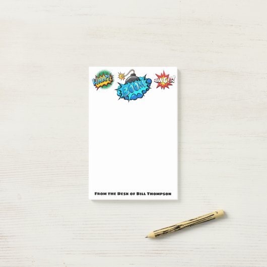Pop Art Comic Style Boom Boom Boom! Gepersonalisee Post-it® Notes (Op bureau)