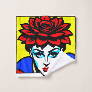 Pop Art Comic Style Leuke vrouw en bloem Bad Handdoek