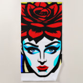 Pop Art Comic Style Leuke vrouw en bloem Strandlaken (Voorkant)