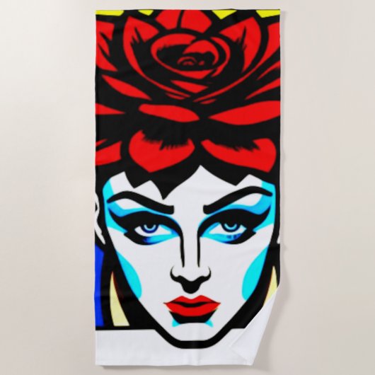 Pop Art Comic Style Leuke vrouw en bloem Strandlaken (Voorkant)