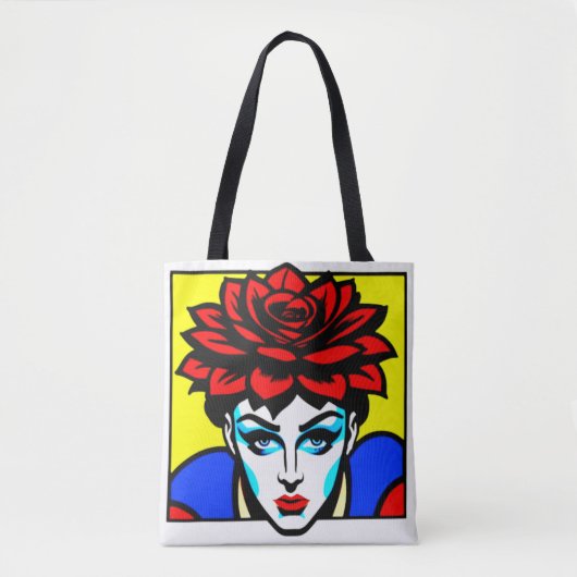Pop Art Comic Style Leuke vrouw en bloem Tote Bag (Voorkant)