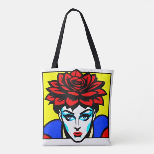 Pop Art Comic Style Leuke vrouw en bloem Tote Bag (Achterkant)