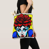 Pop Art Comic Style Leuke vrouw en bloem Tote Bag (Dichtbij)