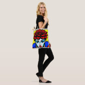 Pop Art Comic Style Leuke vrouw en bloem Tote Bag (Op model)