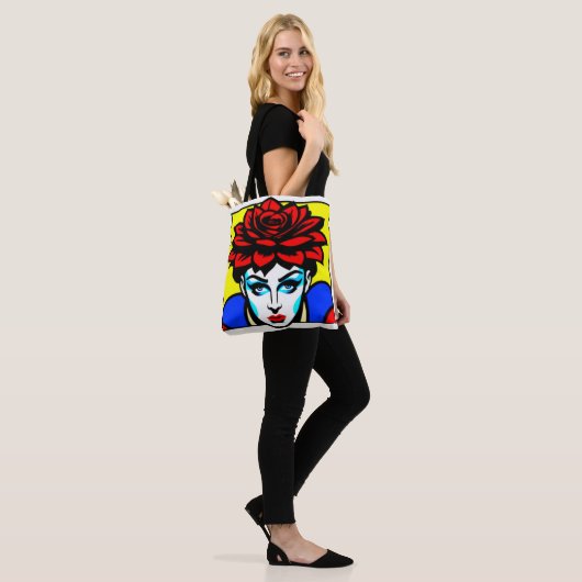 Pop Art Comic Style Leuke vrouw en bloem Tote Bag (Op model)