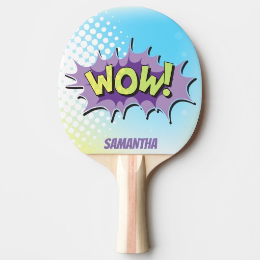 Pop Art Comic Style Superheld Wow! Gepersonaliseer Tafeltennisbatje (Voorkant)