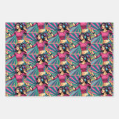 Pop Art Comic Style Verjaardags Meisje Muziek Lief Inpakpapier Vel (Voorkant 3)