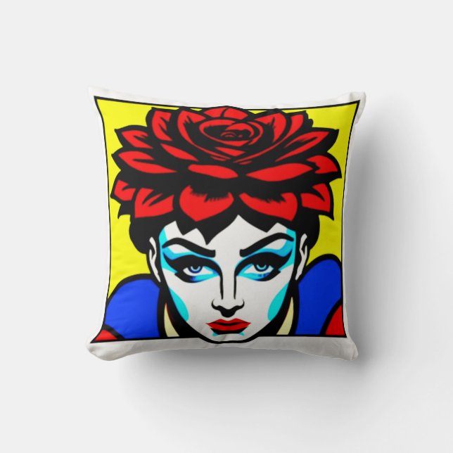 Pop Art Comic Style vrouw en bloemen Kussen (Voorkant)