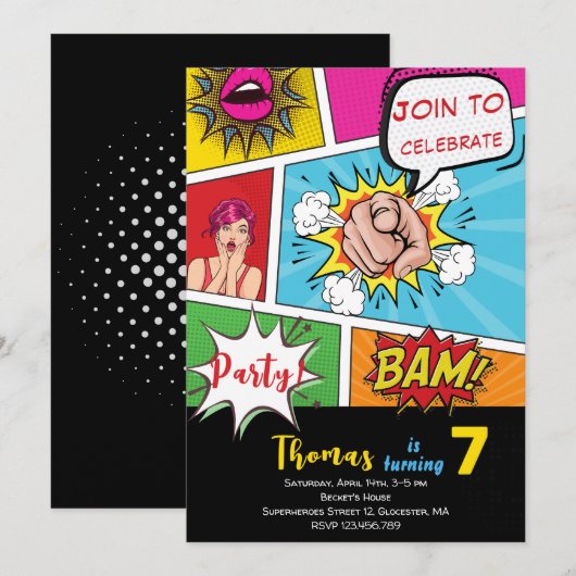 Pop art comic verjaardag kaart (Voorkant / Achterkant)