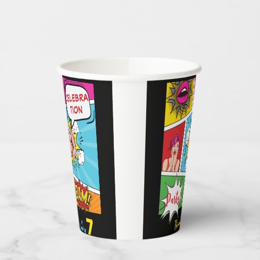 Pop art comic verjaardag papieren bekers (Links)