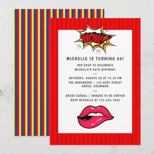 Pop Art Comic Verjaardagsfeest Uitnodiging (Voorkant / Achterkant)