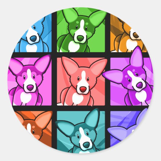 Pop Art Corgi Ronde Sticker (Voorkant)