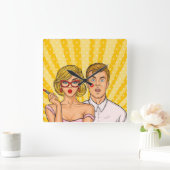Pop Art Couple Vierkante Klok (Huis)