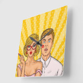 Pop Art Couple Vierkante Klok (Hoek)