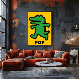Pop Art Crocodile – Groen op geel silhouet Poster