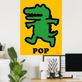 Pop Art Crocodile – Groen op geel silhouet Poster (Thuiskantoor)