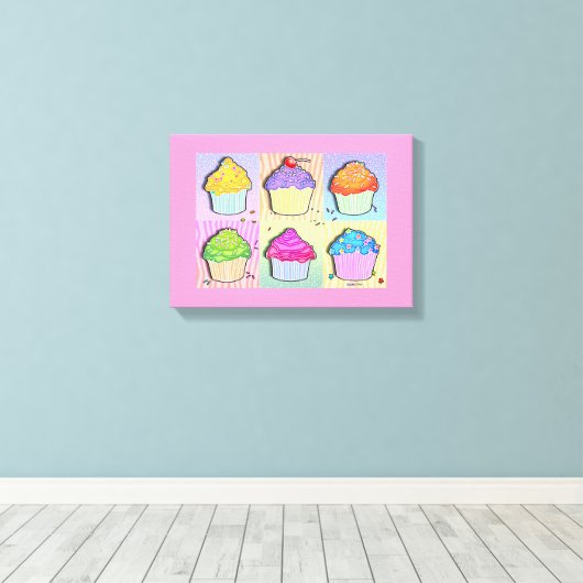 POP ART CUPCAKES Gallery Wrapped Canvas (Insitu (Houten vloer))