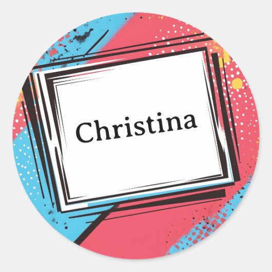 Pop Art Custom Name Design: levendige en gedurfde Ronde Sticker (Voorkant)