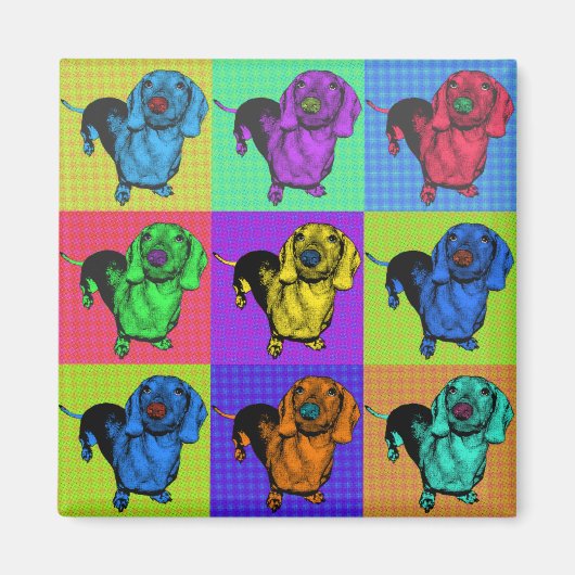 Pop Art Dachsund Doxie-panelen met meerdere kleure Magneet (Voorkant)