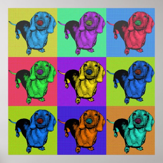 Pop Art Dachsund Doxie-panelen met meerdere kleure Poster (Voorkant)