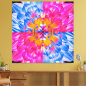 Pop Art Dahlia Flower Grid – Vibrant Pink and Blue Canvas Afdruk (Insitu (Woonkamer))