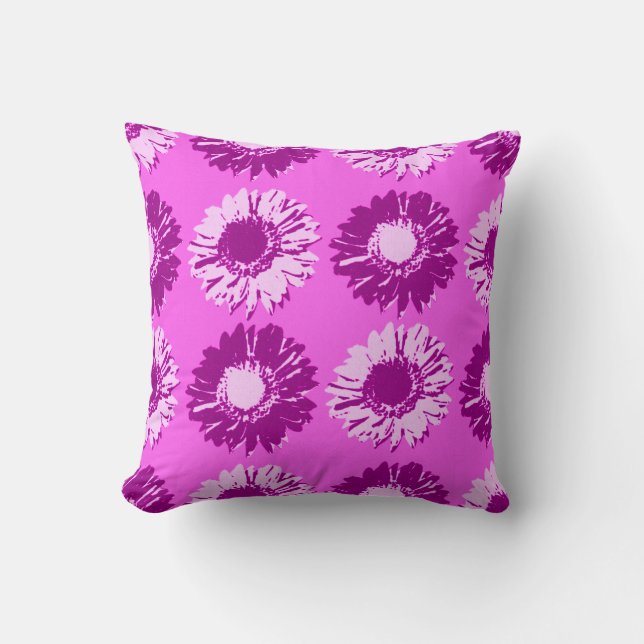 Pop Art Daisies - Paars, Violet en Orchid Kussen (Voorkant)